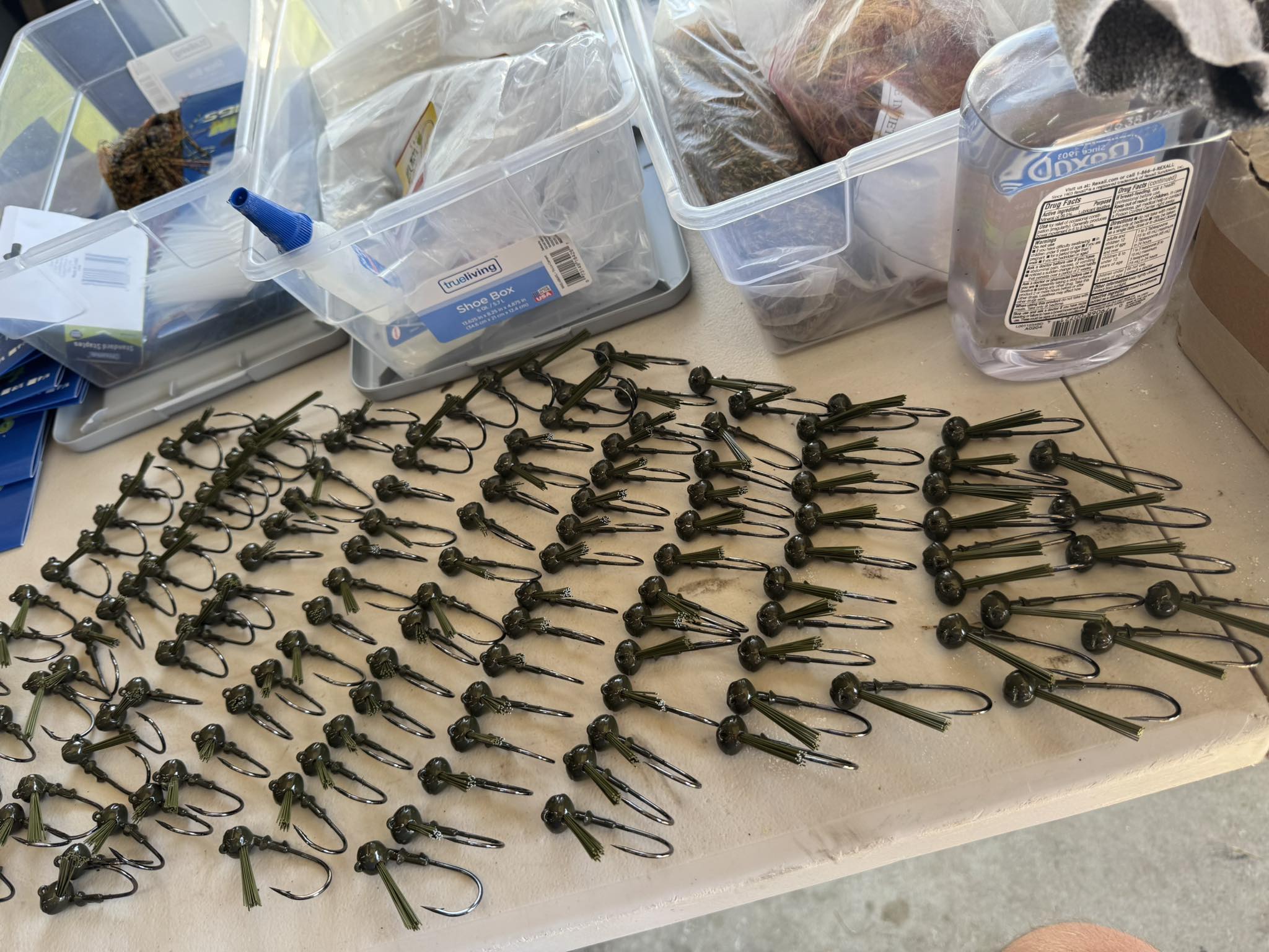 Rows of Icon jigs on a workbench